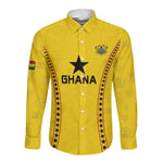 Custom Ghana Football Long Sleeve Button Shirt Mix Adinkra Pattern