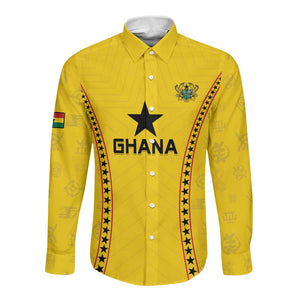 Custom Ghana Football Long Sleeve Button Shirt Mix Adinkra Pattern