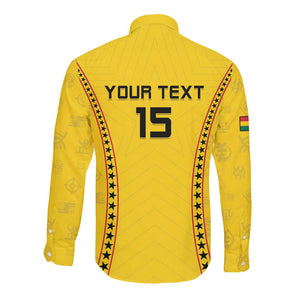 Custom Ghana Football Long Sleeve Button Shirt Mix Adinkra Pattern