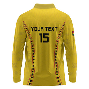 Custom Ghana Football Long Sleeve Polo Shirt Mix Adinkra Pattern