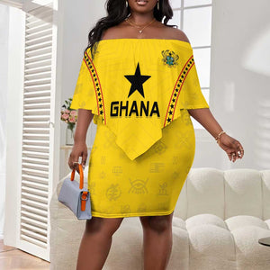 Custom Ghana Football Off Shoulder Short Dress Mix Adinkra Pattern