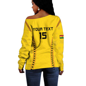Custom Ghana Football Off Shoulder Sweater Mix Adinkra Pattern