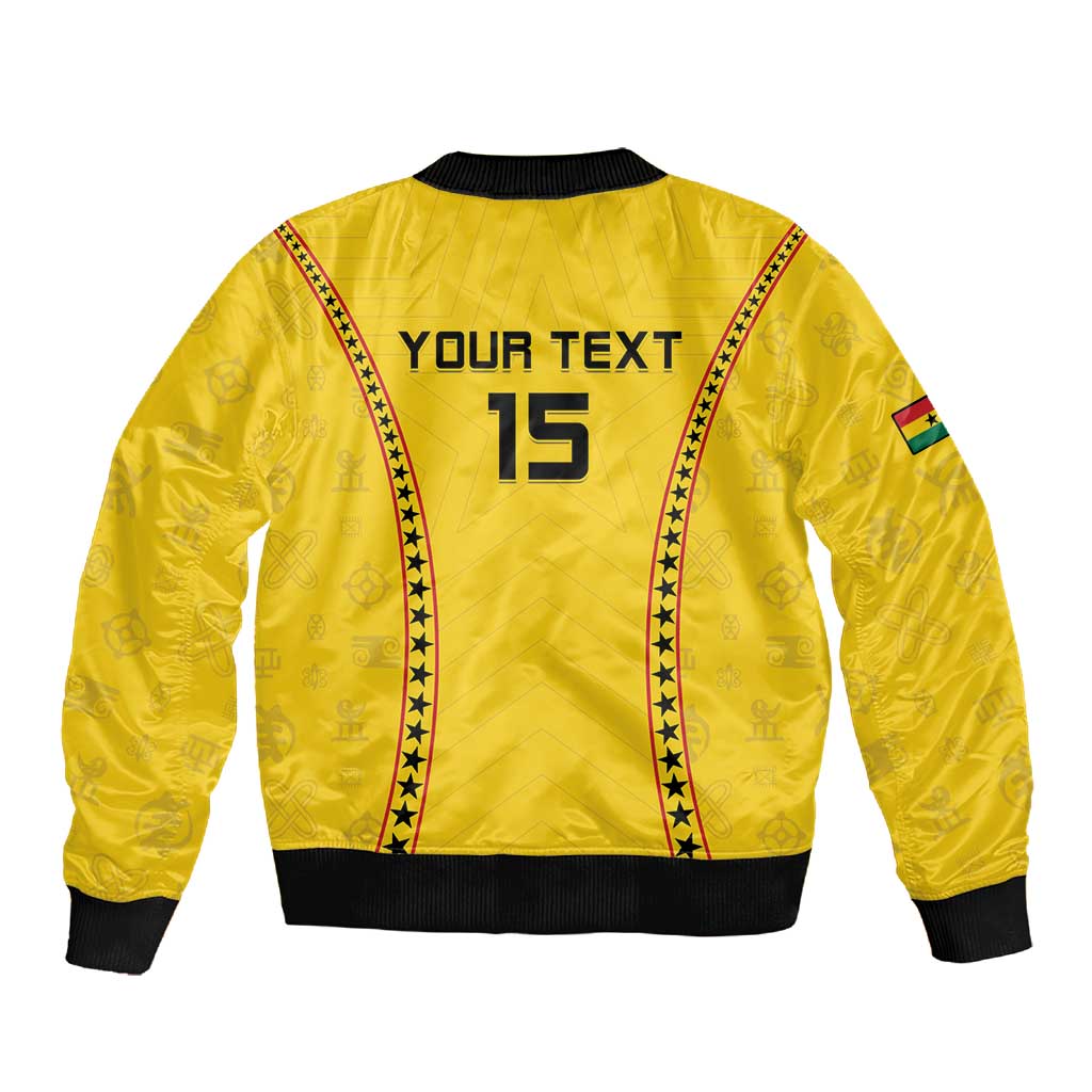 Custom Ghana Football Sleeve Zip Bomber Jacket Mix Adinkra Pattern
