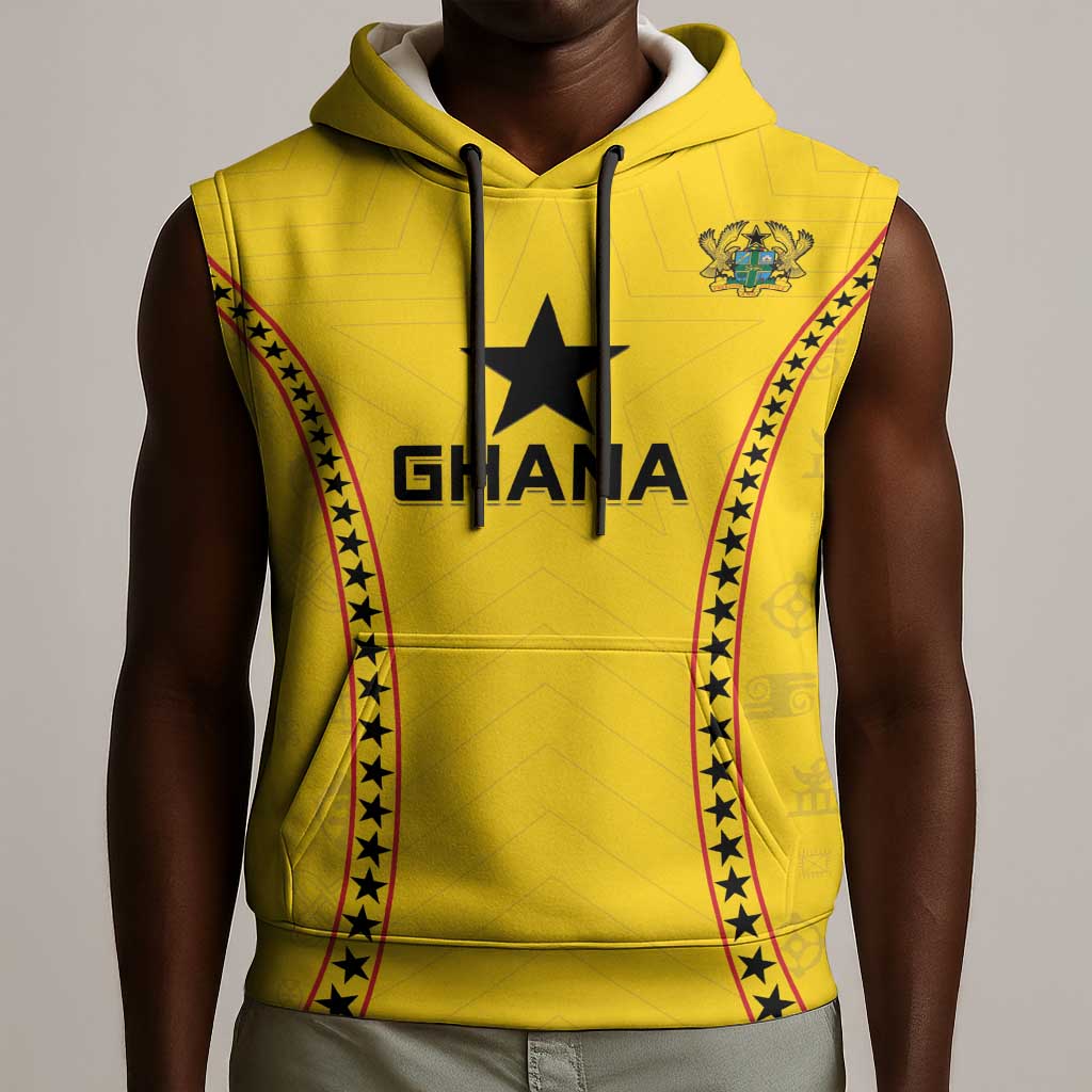 Custom Ghana Football Sleeveless Hoodie Mix Adinkra Pattern - African Pride