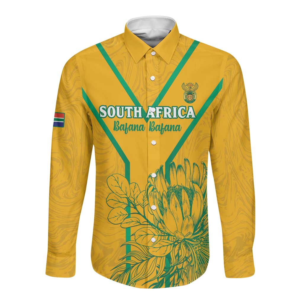 Custom Afro South Africa Soccer Long Sleeve Button Shirt Go Champions