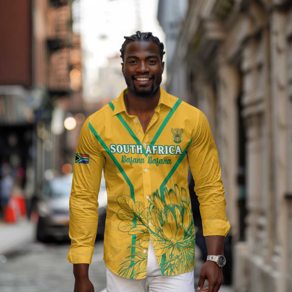 Custom Afro South Africa Soccer Long Sleeve Button Shirt Go Champions