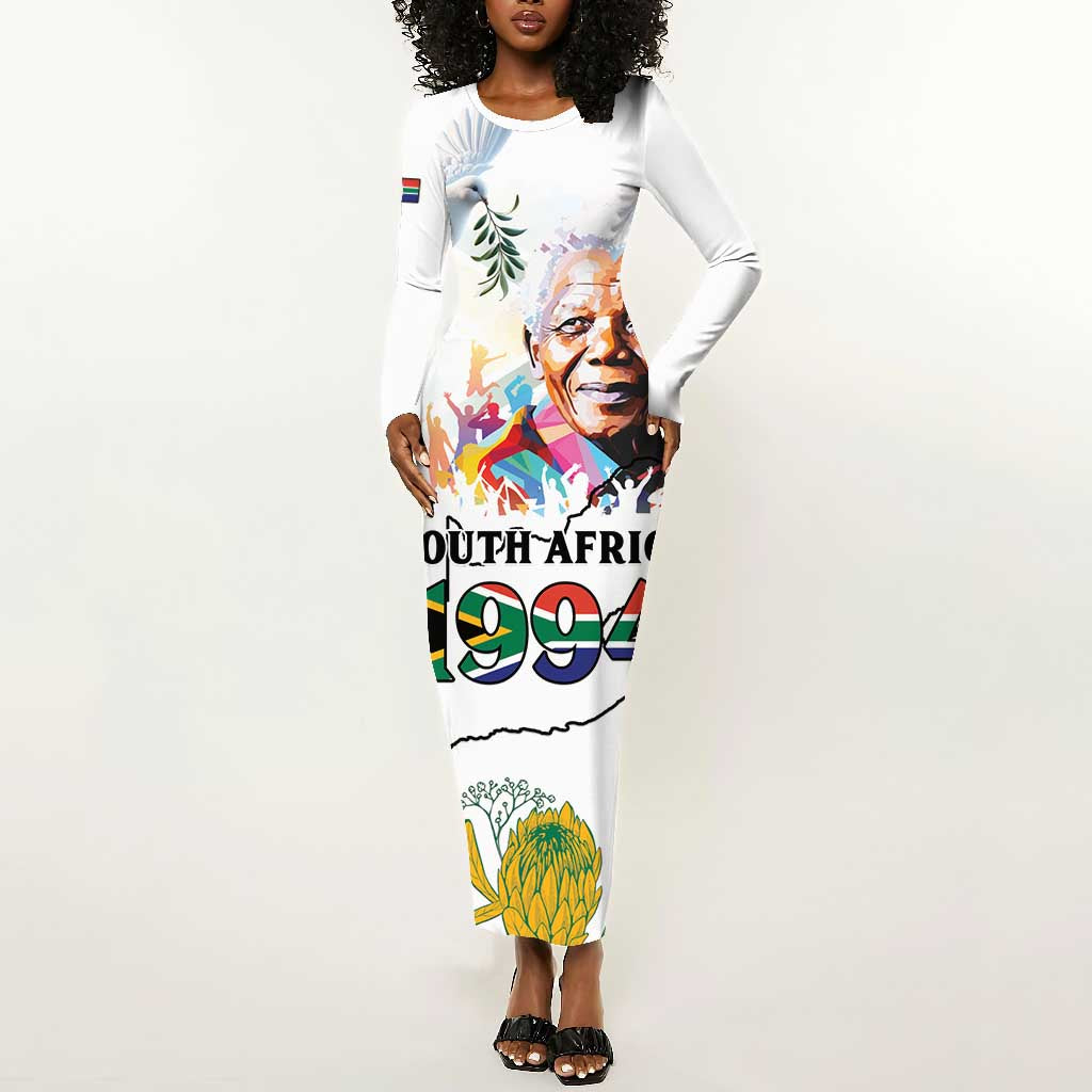 Afro South Africa Freedom Day Long Sleeve Bodycon Dress Nelson Mandela LT15
