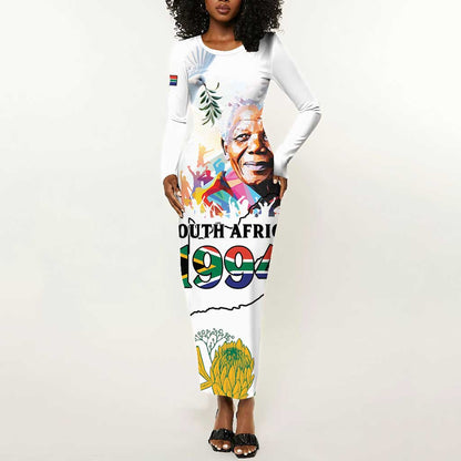 Afro South Africa Freedom Day Long Sleeve Bodycon Dress Nelson Mandela LT15