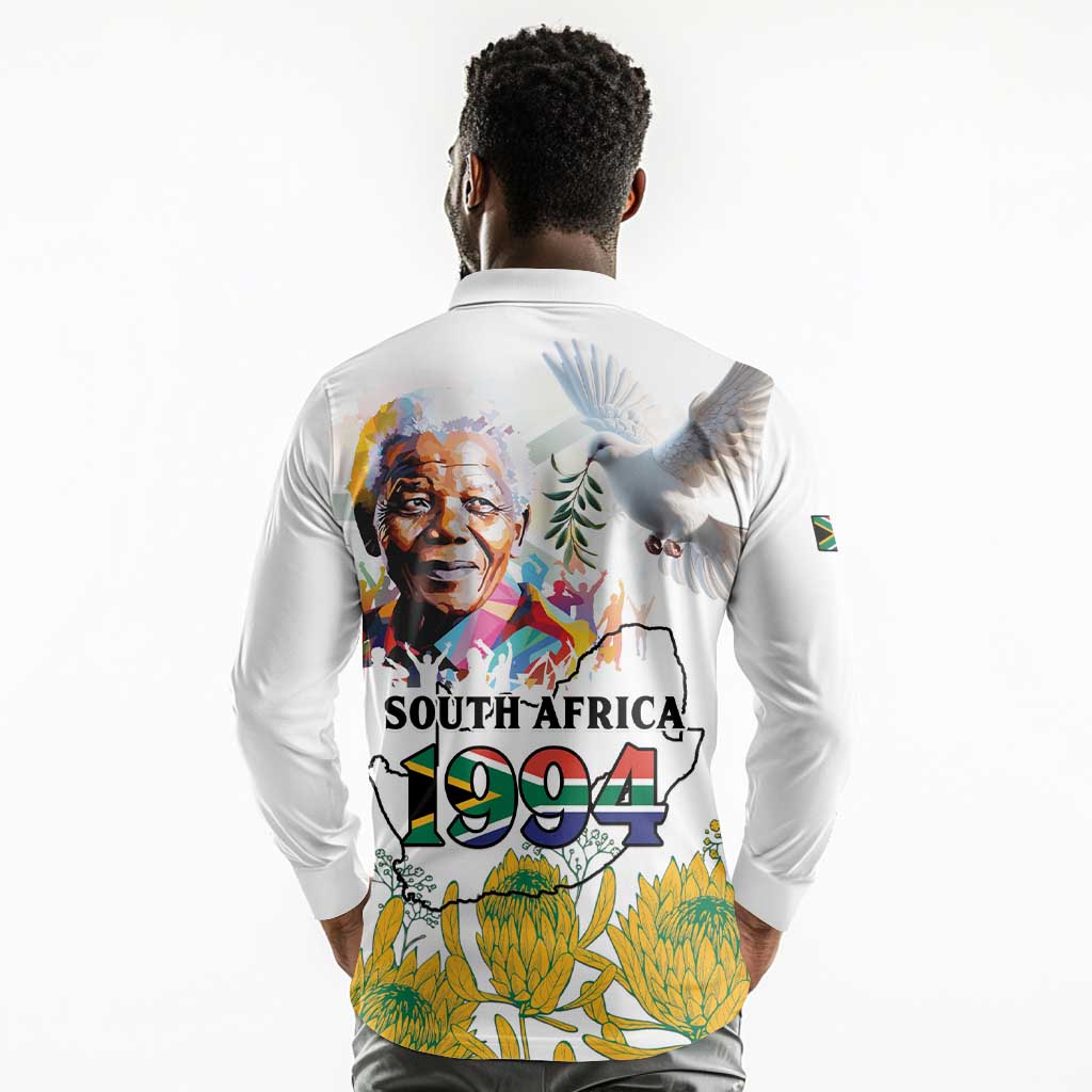 Afro South Africa Freedom Day Long Sleeve Polo Shirt Nelson Mandela