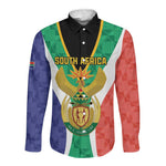 Personalised South Africa Long Sleeve Button Shirt Coat Of Arms Flag Style