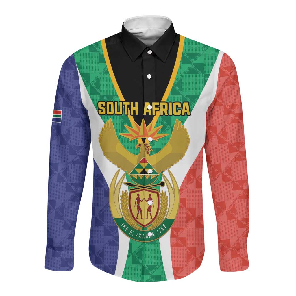 Personalised South Africa Long Sleeve Button Shirt Coat Of Arms Flag Style