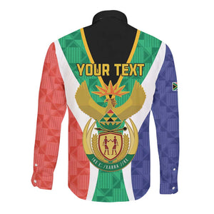 Personalised South Africa Long Sleeve Button Shirt Coat Of Arms Flag Style