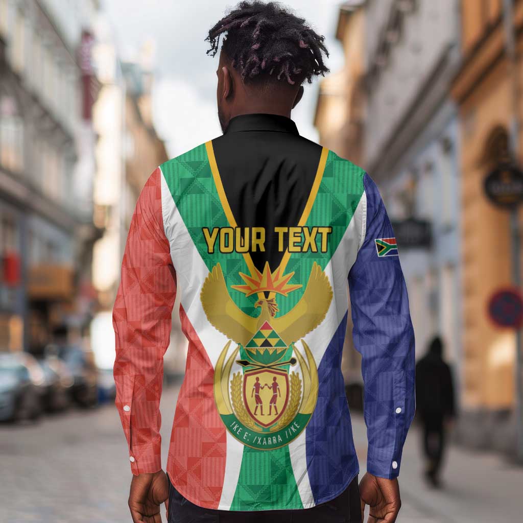 Personalised South Africa Long Sleeve Button Shirt Coat Of Arms Flag Style