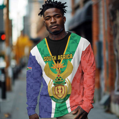 Personalised South Africa Long Sleeve Shirt Coat Of Arms Flag Style