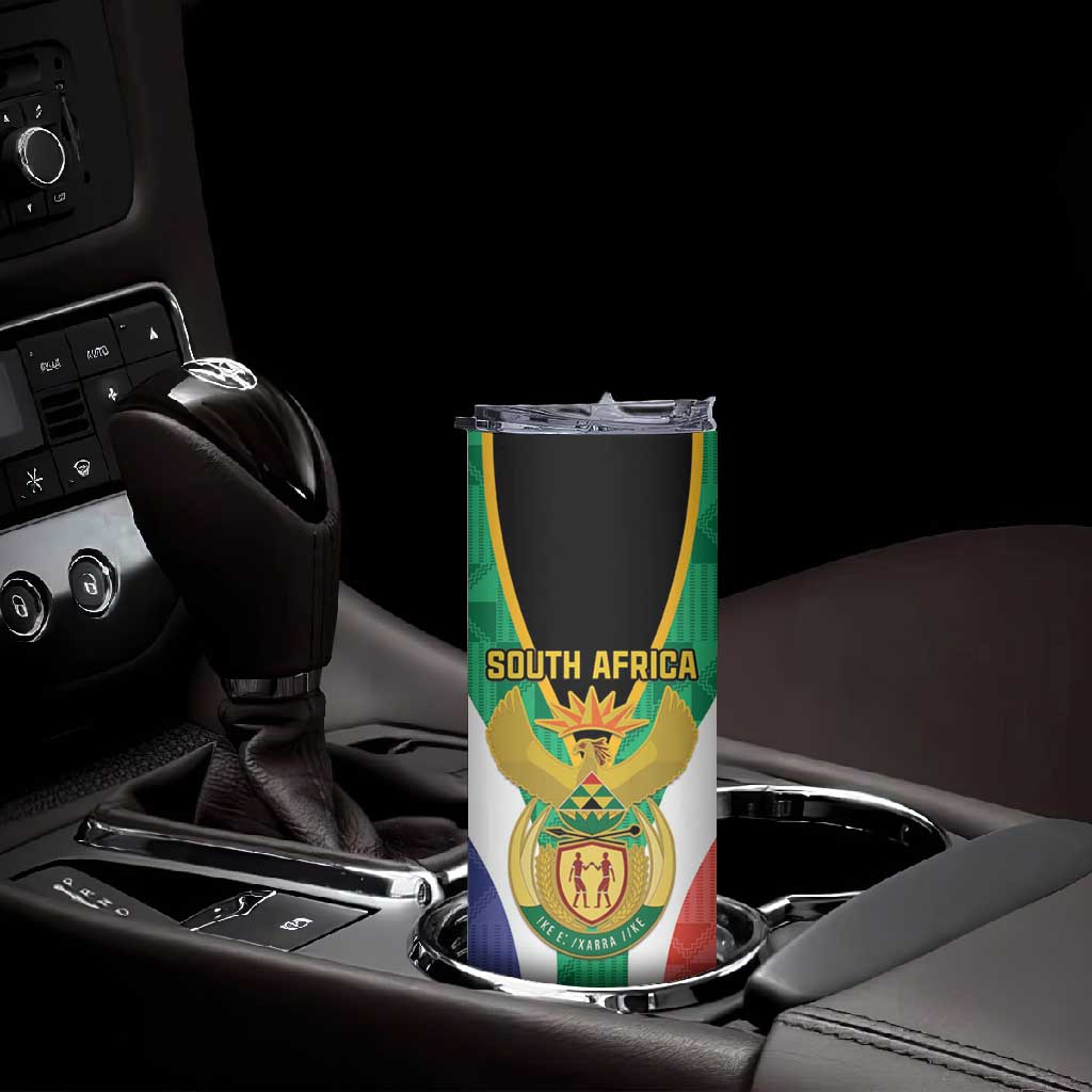 Personalised South Africa Skinny Tumbler Coat Of Arms Flag Style