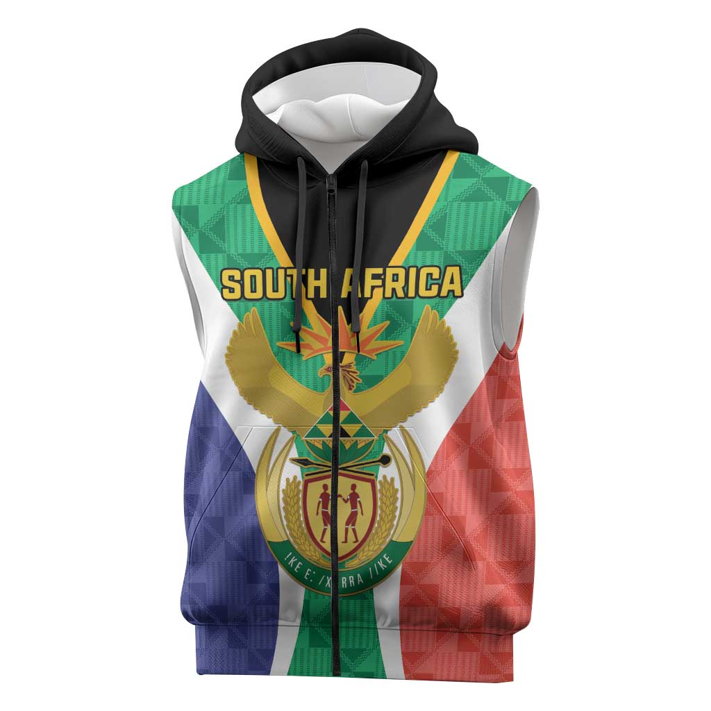 Personalised South Africa Sleeveless Zip Hoodie Coat Of Arms Flag Style - African Pride