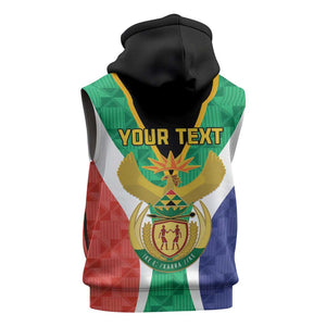 Personalised South Africa Sleeveless Zip Hoodie Coat Of Arms Flag Style - African Pride