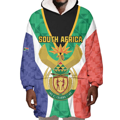 Personalised South Africa Wearable Blanket Hoodie Coat Of Arms Flag Style