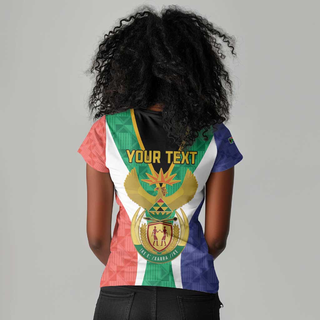 Personalised South Africa Women V-Neck T-Shirt Coat Of Arms Flag Style