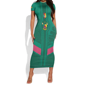 Custom Cameroun Football Short Sleeve Bodycon Dress Allez les Lions LT15