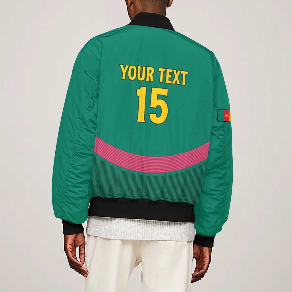 Custom Cameroun Football Sleeve Zip Bomber Jacket Allez les Lions