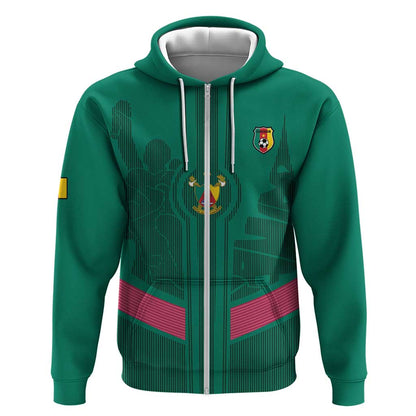 Custom Cameroun Football Zip Hoodie Allez les Lions