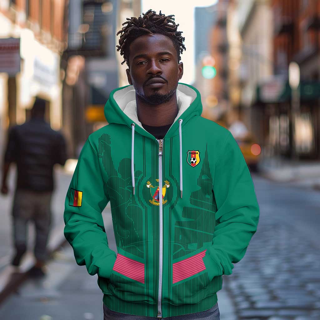 Custom Cameroun Football Zip Hoodie Allez les Lions