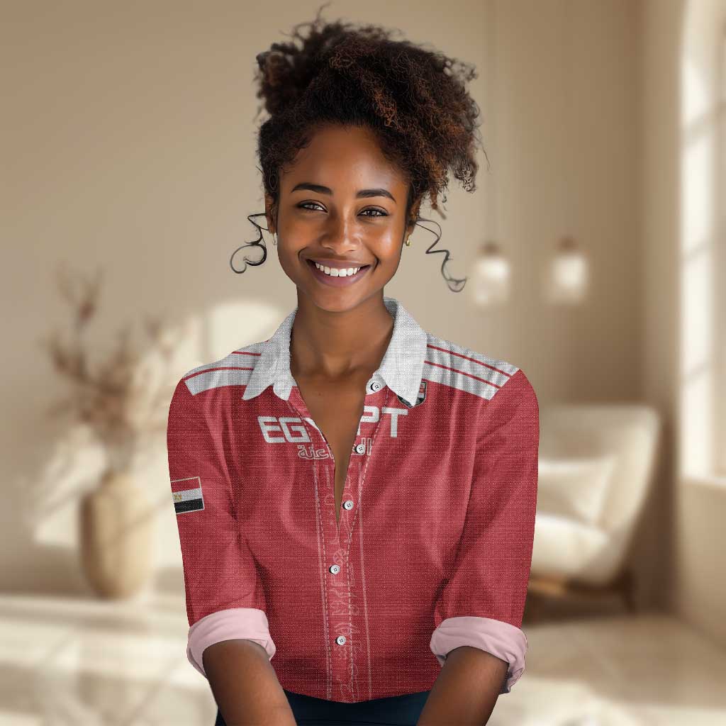 Egyptian Football Custom Women Casual Shirt Yalla Masr - Red Ver
