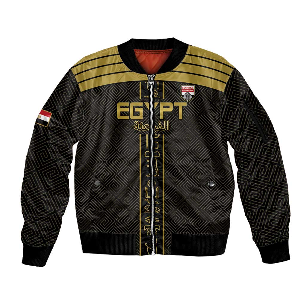 Egyptian Football Custom Sleeve Zip Bomber Jacket Yalla Masr - Black Ver