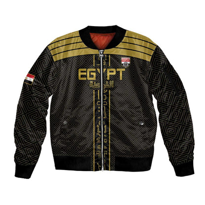 Egyptian Football Custom Sleeve Zip Bomber Jacket Yalla Masr - Black Ver