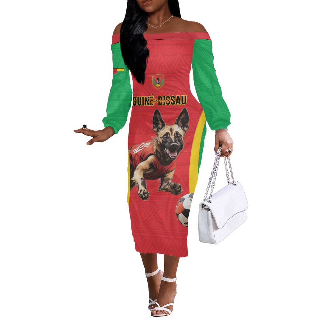 Custom Guinea-Bissau Football Off The Shoulder Long Sleeve Dress Go Djurtus Go