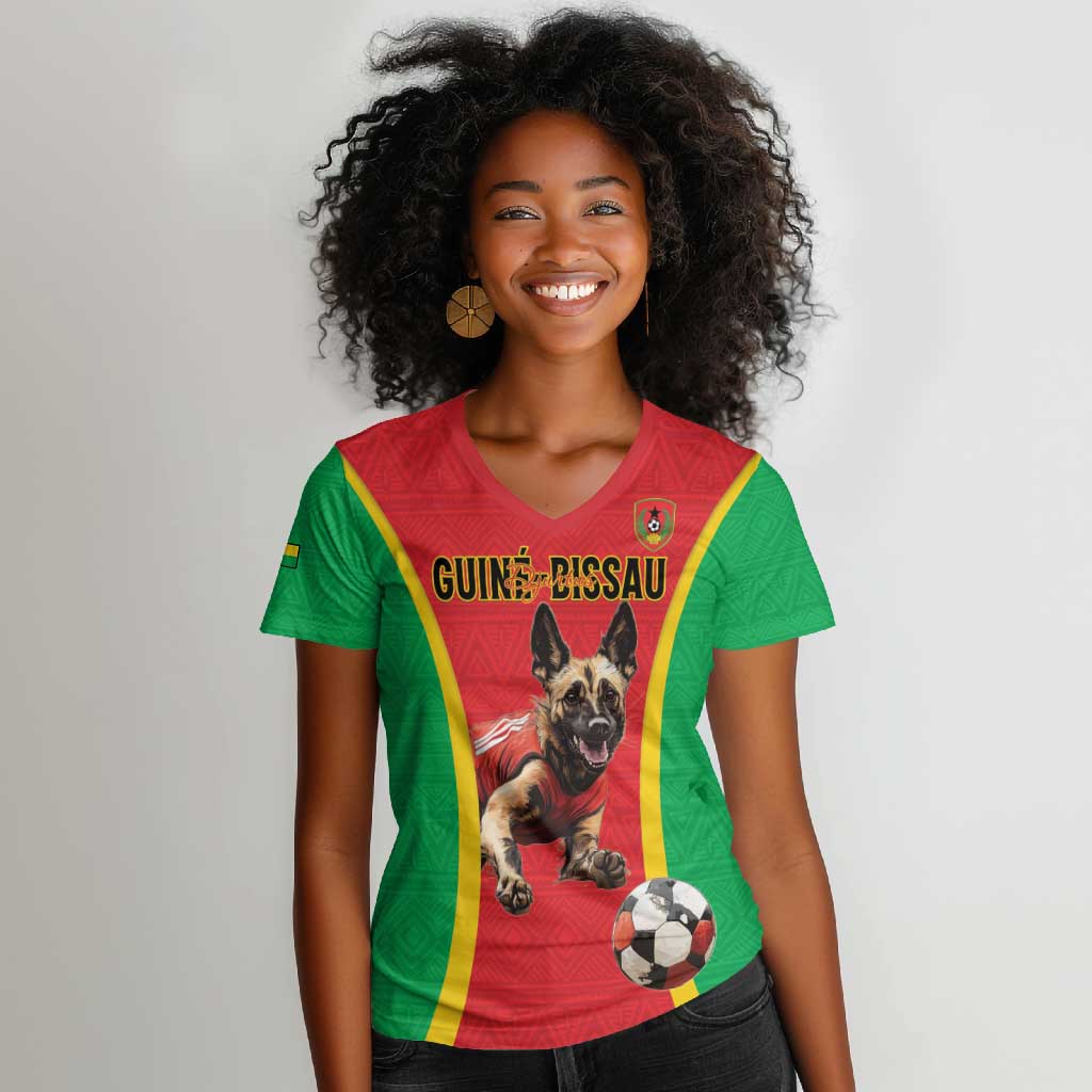Custom Guinea-Bissau Football Women V-Neck T-Shirt Go Djurtus Go
