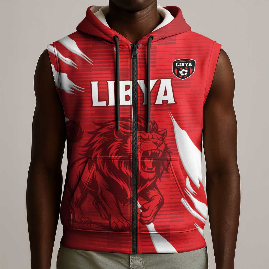 Custom Libya Football Sleeveless Zip Hoodie Yalla Libya - African Pride