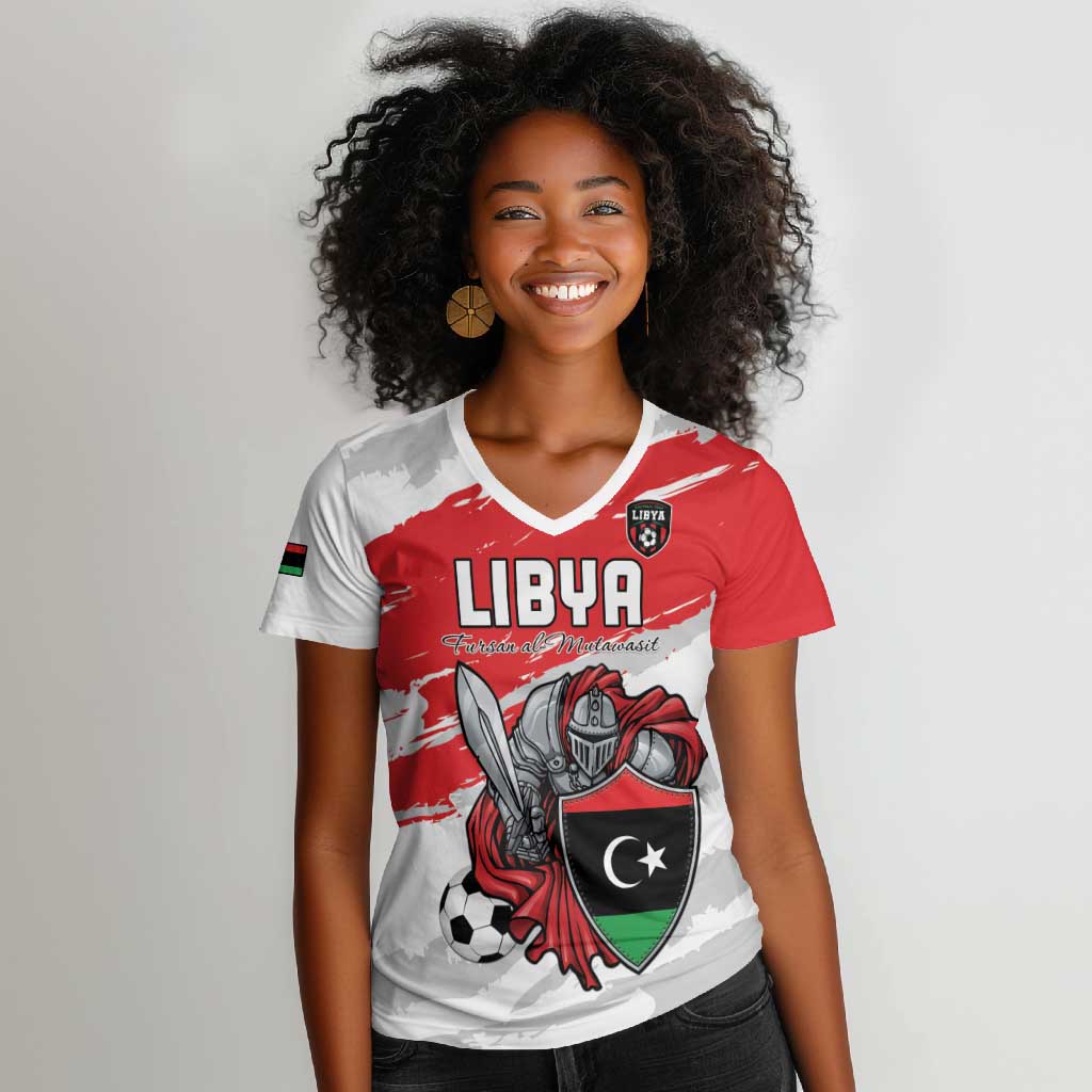 Custom Libya Football Women V-Neck T-Shirt Forza Fursan Al-Mutawasit