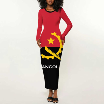 Angola Country Flag Stylized Long Sleeve Bodycon Dress LT15