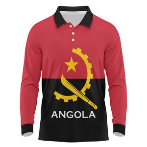Angola Country Flag Stylized Long Sleeve Polo Shirt