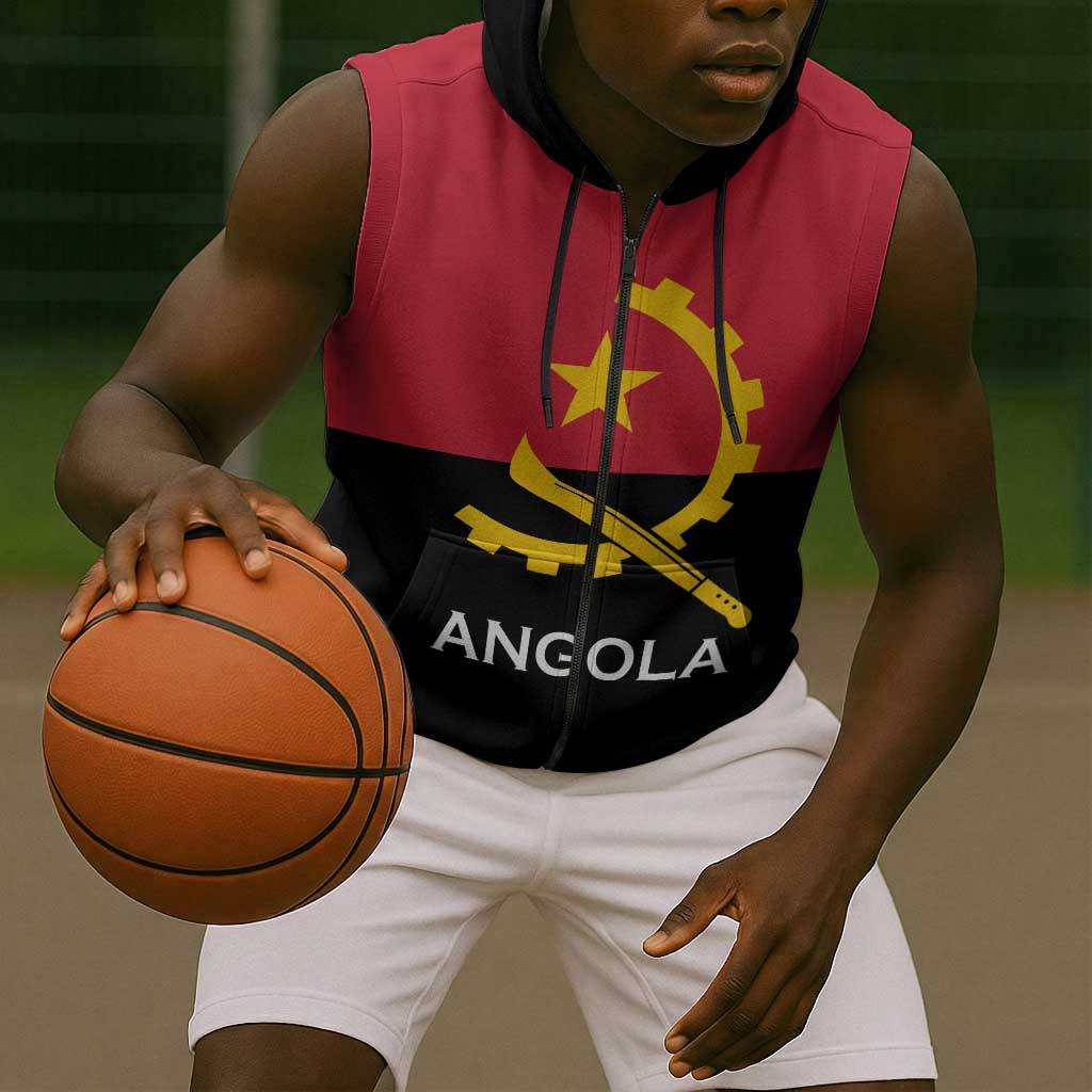 Angola Country Flag Stylized Sleeveless Zip Hoodie - African Pride