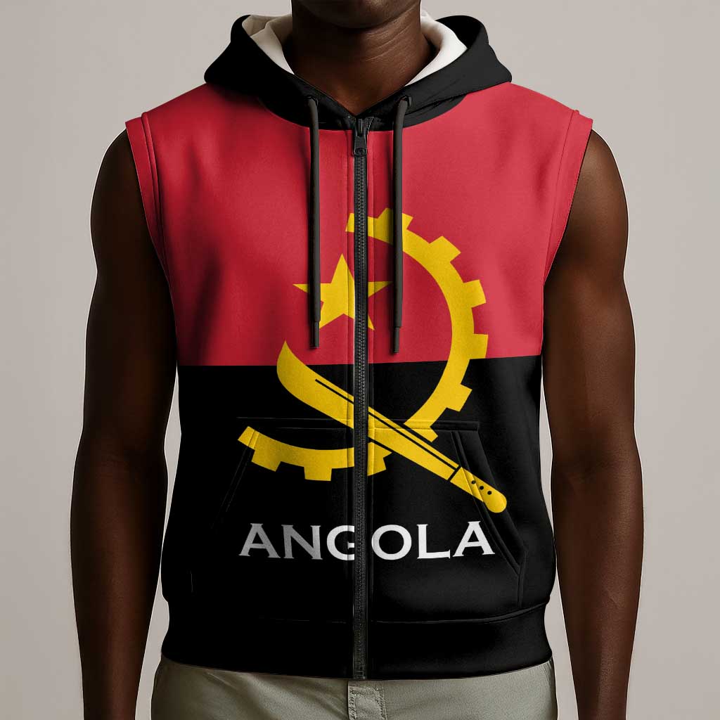 Angola Country Flag Stylized Sleeveless Zip Hoodie - African Pride