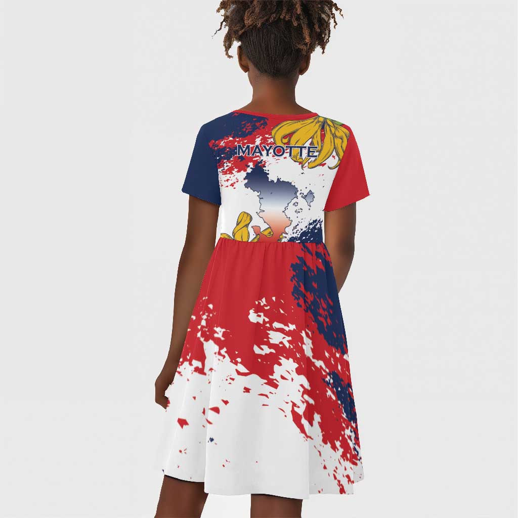 Département de Mayotte Kid Short Sleeve Dress Ra Hachiri 976 Map With Ylang Ylang