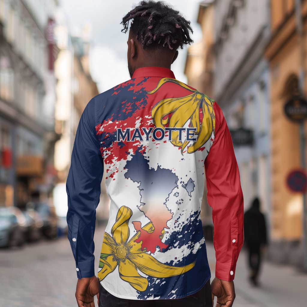 Département de Mayotte Long Sleeve Button Shirt Ra Hachiri 976 Map With Ylang Ylang