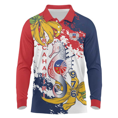 Département de Mayotte Long Sleeve Polo Shirt Ra Hachiri 976 Map With Ylang Ylang