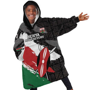 Custom Afro Kenya Kid Wearable Blanket Hoodie Rugby Sevens - African Pattern