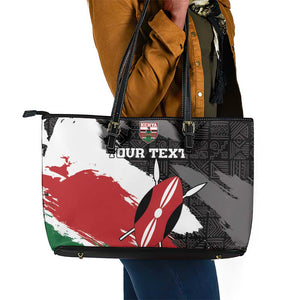 Custom Afro Kenya Leather Tote Bag Rugby Sevens - African Pattern