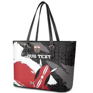 Custom Afro Kenya Leather Tote Bag Rugby Sevens - African Pattern