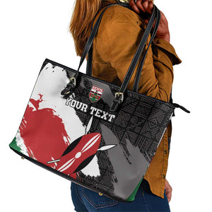 Custom Afro Kenya Leather Tote Bag Rugby Sevens - African Pattern