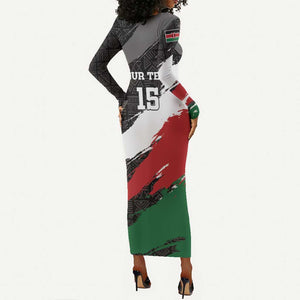 Custom Afro Kenya Long Sleeve Bodycon Dress Rugby Sevens - African Pattern