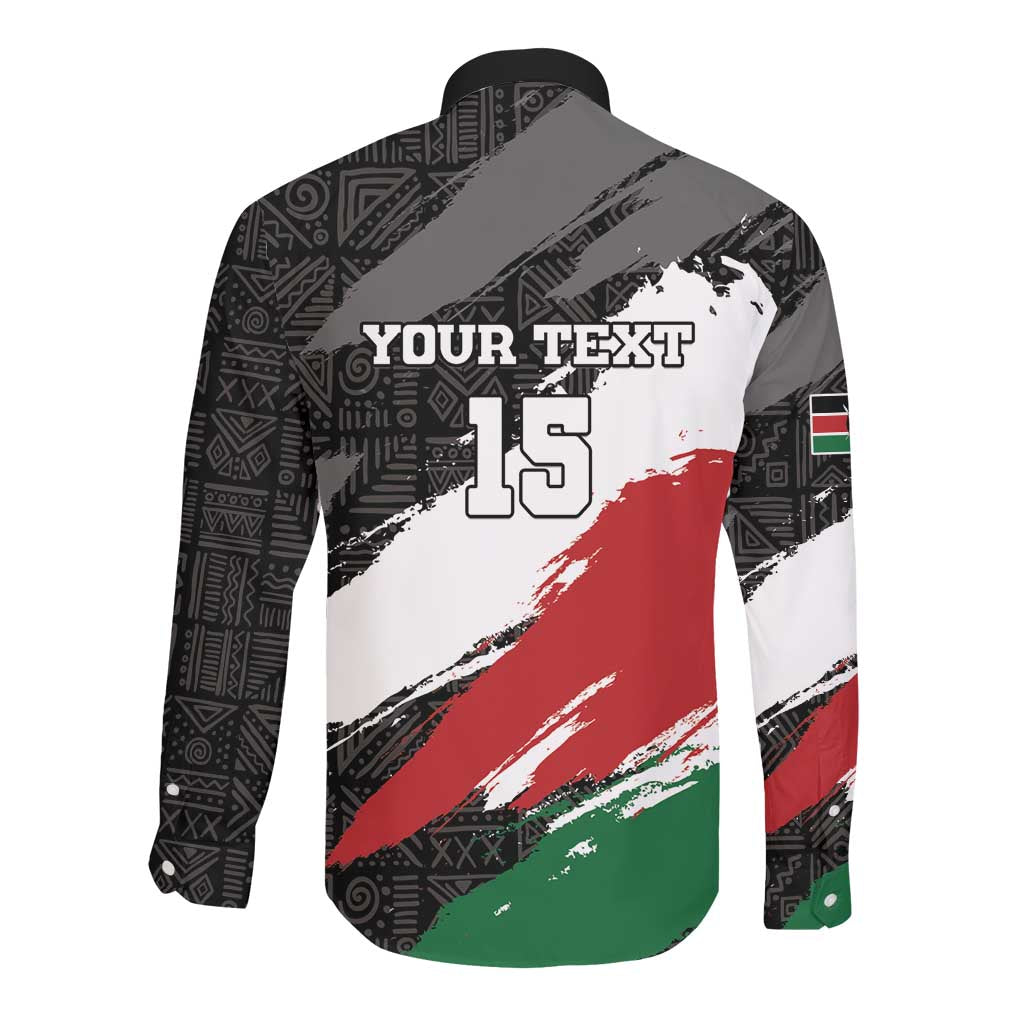 Custom Afro Kenya Long Sleeve Button Shirt Rugby Sevens - African Pattern