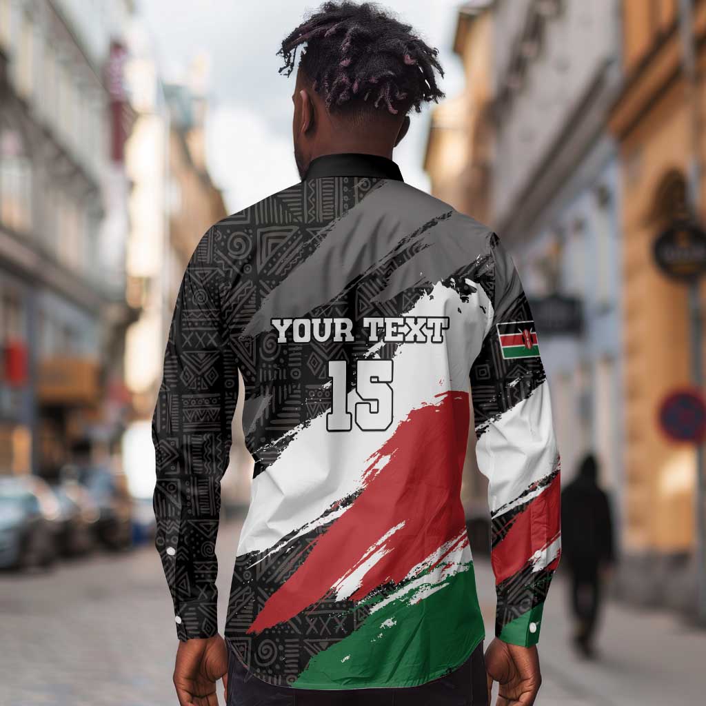 Custom Afro Kenya Long Sleeve Button Shirt Rugby Sevens - African Pattern
