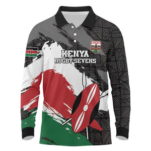 Custom Afro Kenya Long Sleeve Polo Shirt Rugby Sevens - African Pattern