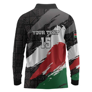 Custom Afro Kenya Long Sleeve Polo Shirt Rugby Sevens - African Pattern